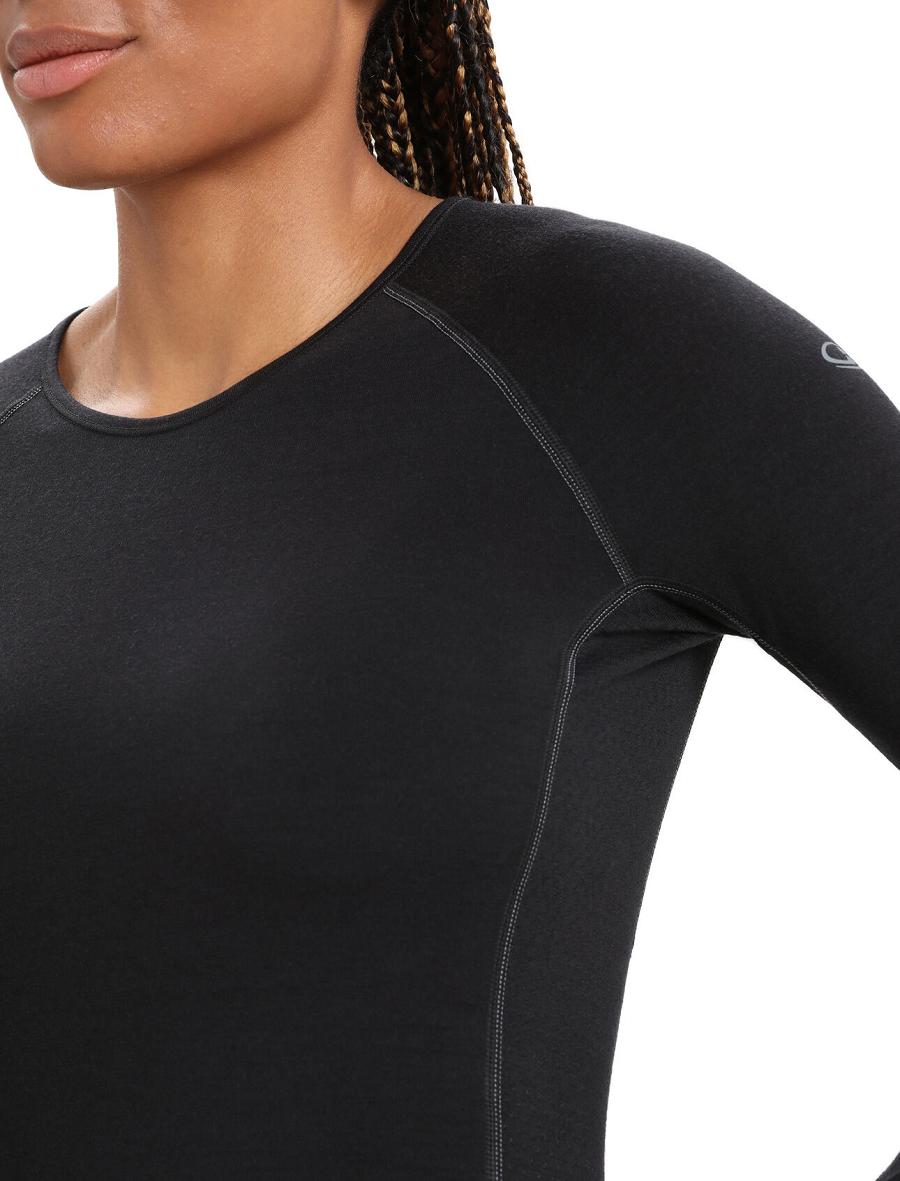 Base Layers Icebreaker BodyfitZone™ Merino 200 Zone Thermal Long Sleeve Crewe Top Damskie Czarne | PL 1088ZUTG